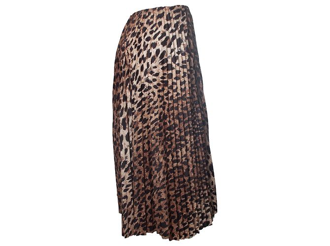 balenciaga, falda midi plisada de seda con estampado de leopardo Castaño - vista 4