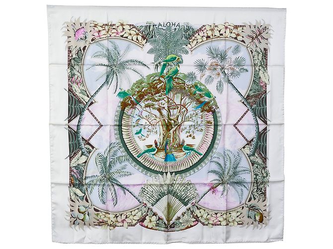 Hermès Sciarpa di seta bianca Aloha Hawaii di Hermes Bianco - vista 5