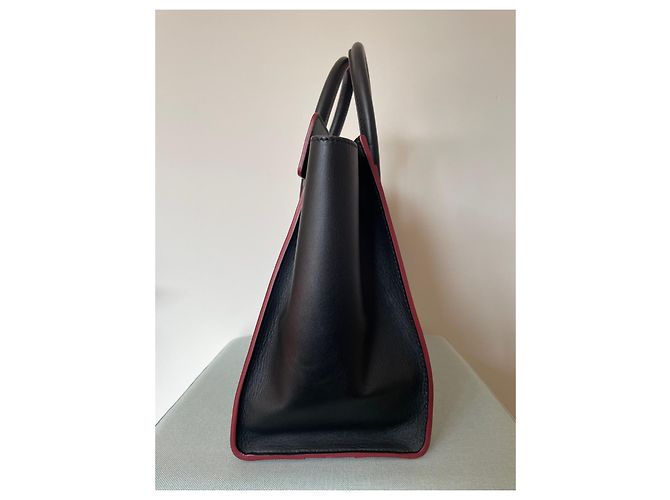 Luggage Trolley Céline in pelle nera e bordi bordeaux Nero Bordò - vista 4