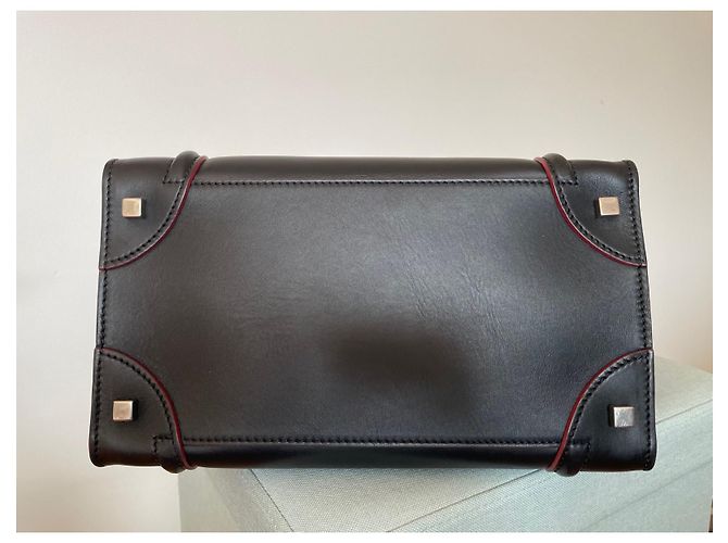 Luggage Trolley Céline in pelle nera e bordi bordeaux Nero Bordò - vista 5