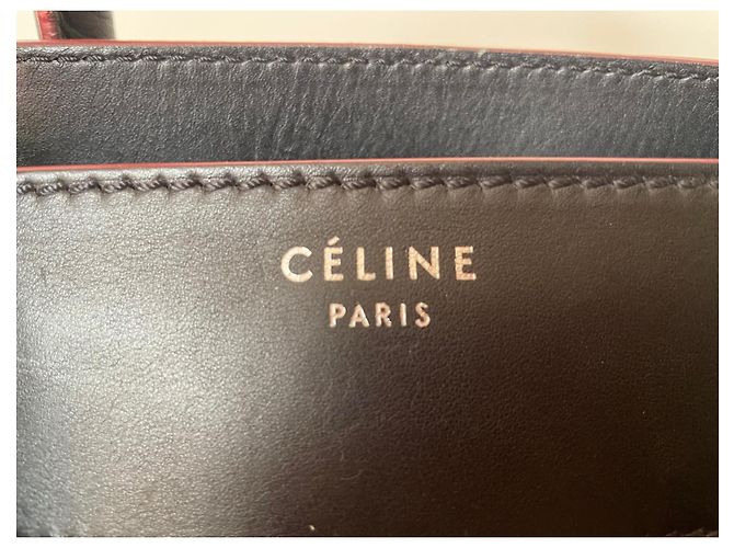 Luggage Trolley Céline in pelle nera e bordi bordeaux Nero Bordò - vista 7