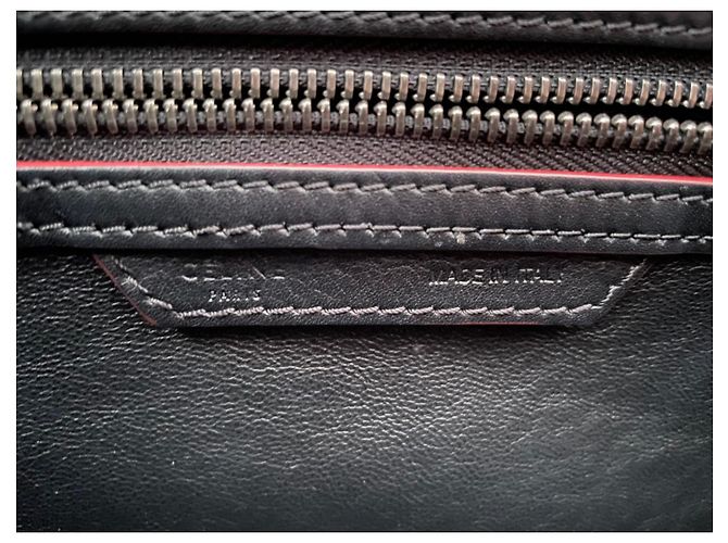 Luggage Trolley Céline in pelle nera e bordi bordeaux Nero Bordò - vista 9