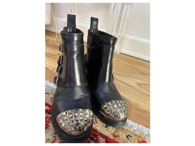 Stivaletti Biker Miu Miu in pelle nera Nero - vista 2