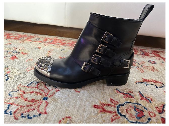 Stivaletti Biker Miu Miu in pelle nera Nero - vista 7