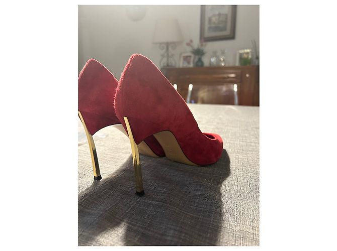 Casadei Blade Pumps Rot Samt Goldener Absatz - Ansicht 2
