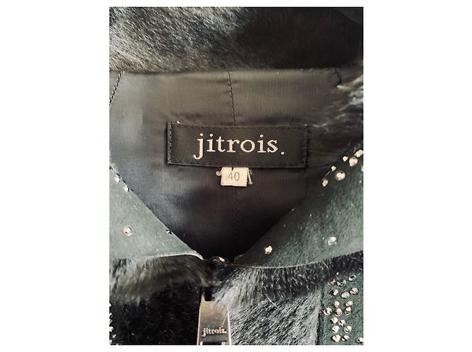 Giacca Jitrois in pelle nera, seta e strass Nero - vista 3