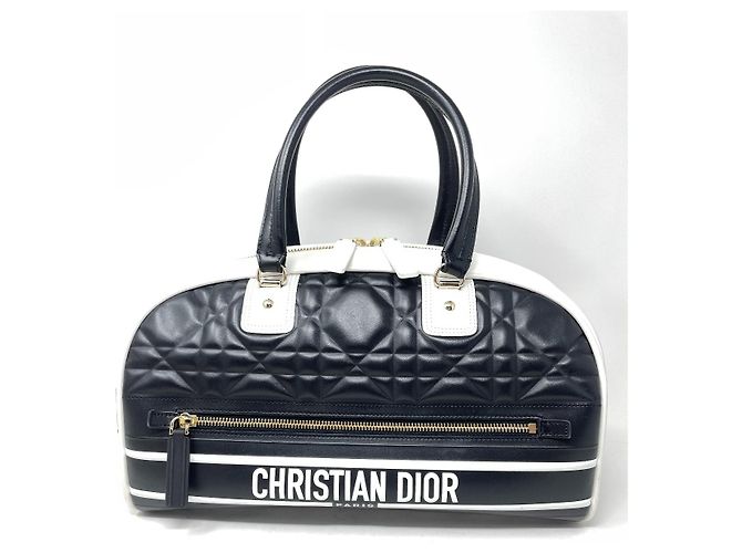 Borsa a mano Christian Dior Bowling Vibe in pelle nero bianco - vista 12