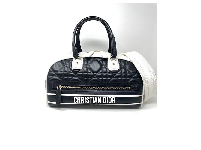 Borsa a mano Christian Dior Bowling Vibe in pelle nero bianco - vista 14