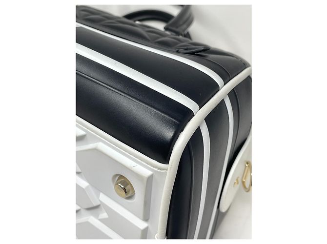Borsa a mano Christian Dior Bowling Vibe in pelle nero bianco - vista 5