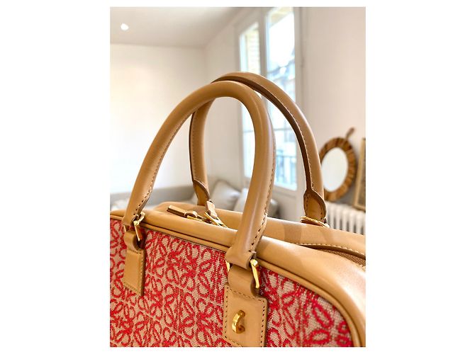 Borsa Loewe Amazona 23 in jacquard e pelle beige - vista 10