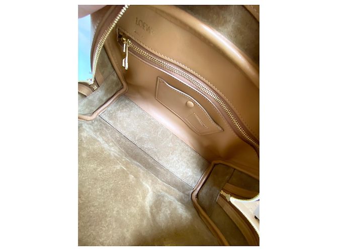 Borsa Loewe Amazona 23 in jacquard e pelle beige - vista 12