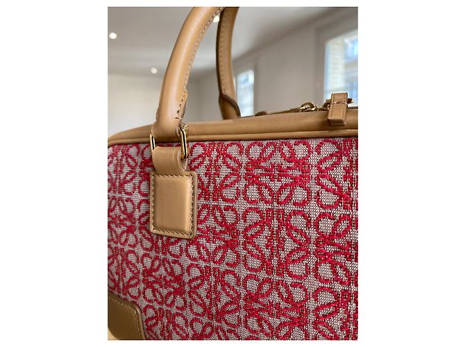 Borsa Loewe Amazona 23 in jacquard e pelle beige - vista 13