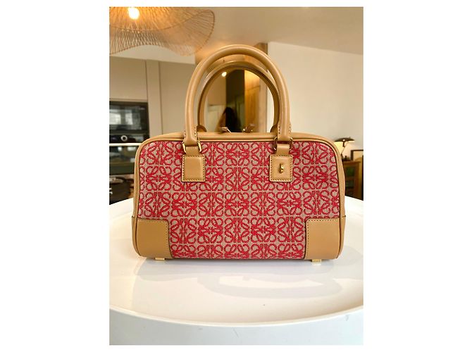 Borsa Loewe Amazona 23 in jacquard e pelle beige - vista 2