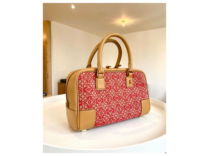 Borsa Loewe Amazona 23 in jacquard e pelle beige - vista 3