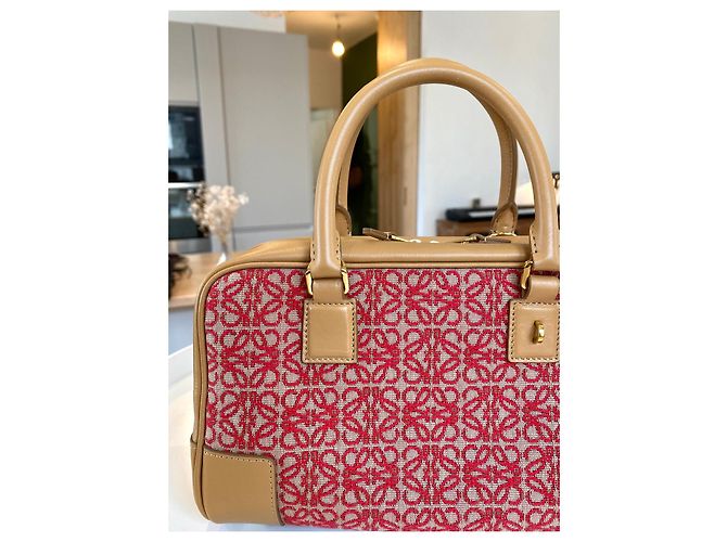 Borsa Loewe Amazona 23 in jacquard e pelle beige - vista 5