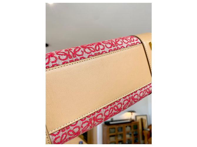 Borsa Loewe Amazona 23 in jacquard e pelle beige - vista 7