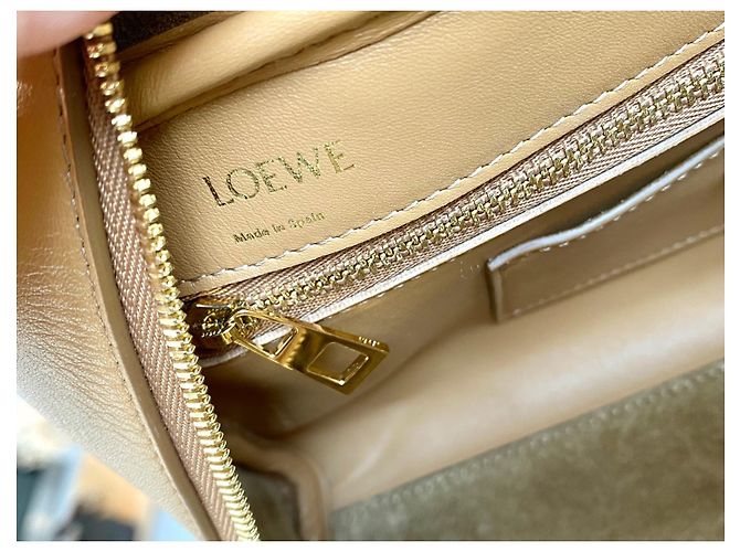Borsa Loewe Amazona 23 in jacquard e pelle beige - vista 9