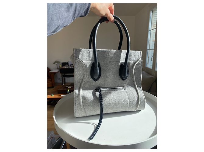 Borsa Céline Phantom Luggage in lana e pelle nera Nero Grigio - vista 10