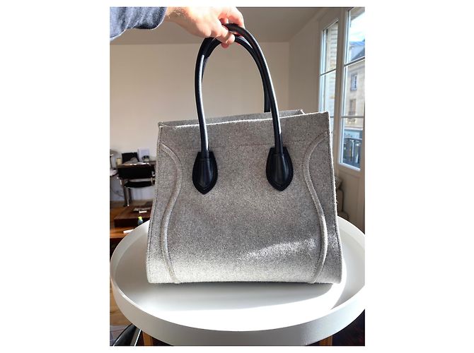 Borsa Céline Phantom Luggage in lana e pelle nera Nero Grigio - vista 12
