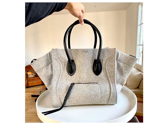 Borsa Céline Phantom Luggage in lana e pelle nera Nero Grigio - vista 2