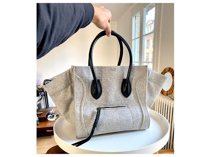 Borsa Céline Phantom Luggage in lana e pelle nera Nero Grigio - vista 3