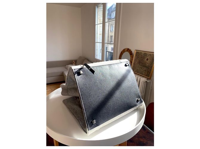 Borsa Céline Phantom Luggage in lana e pelle nera Nero Grigio - vista 6