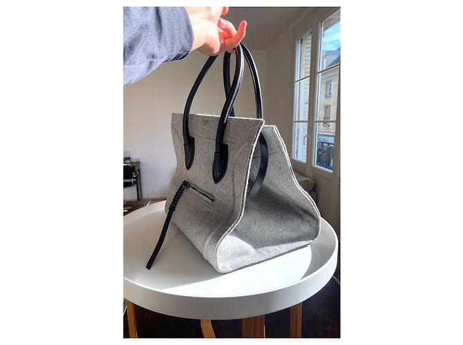 Borsa Céline Phantom Luggage in lana e pelle nera Nero Grigio - vista 7