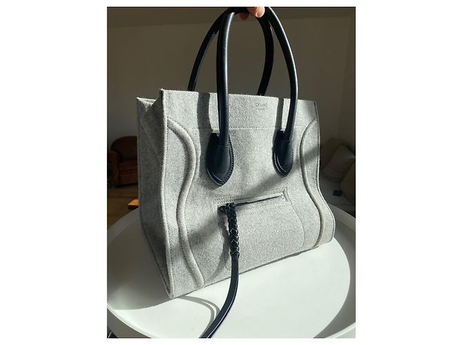 Borsa Céline Phantom Luggage in lana e pelle nera Nero Grigio - vista 8