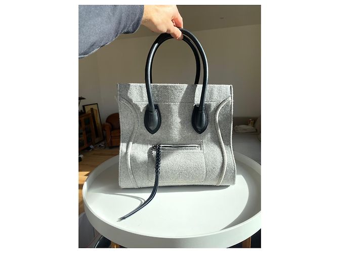 Borsa Céline Phantom Luggage in lana e pelle nera Nero Grigio - vista 9