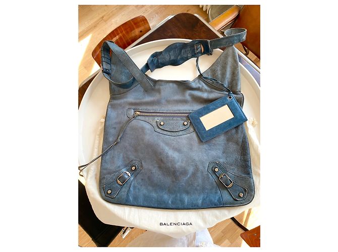 Borsa Balenciaga in pelle blu grigio - vista 2