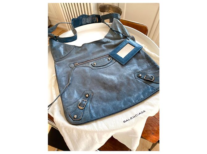 Borsa Balenciaga in pelle blu grigio - vista 3
