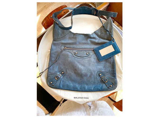Borsa Balenciaga in pelle blu grigio - vista 4