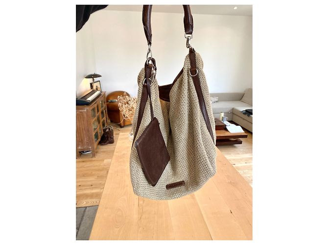 Bolsa Jil Sander de lona bege acolchoada com interior em couro marrom - vista 4