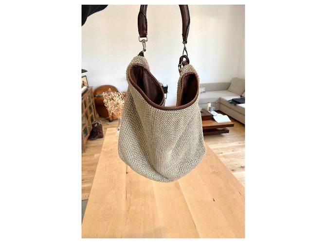 Bolsa Jil Sander de lona bege acolchoada com interior em couro marrom - vista 5