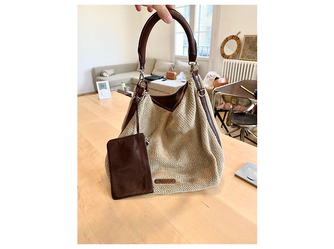 Bolsa Jil Sander de lona bege acolchoada com interior em couro marrom - vista 7