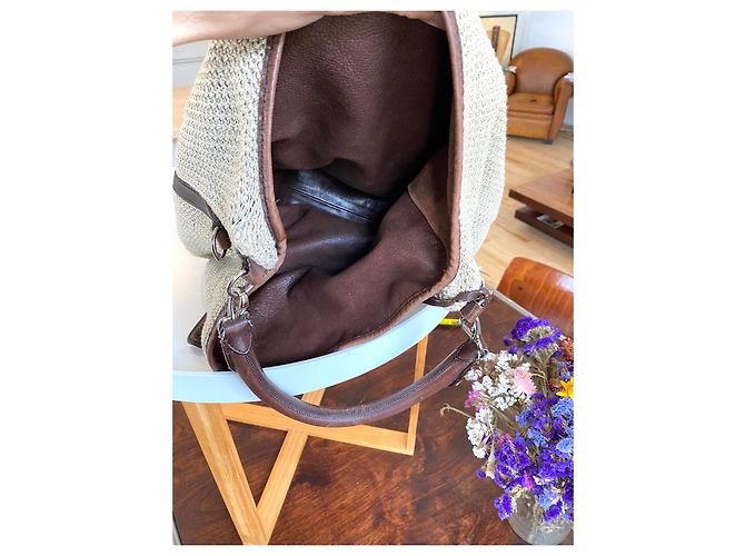 Bolsa Jil Sander de lona bege acolchoada com interior em couro marrom - vista 9