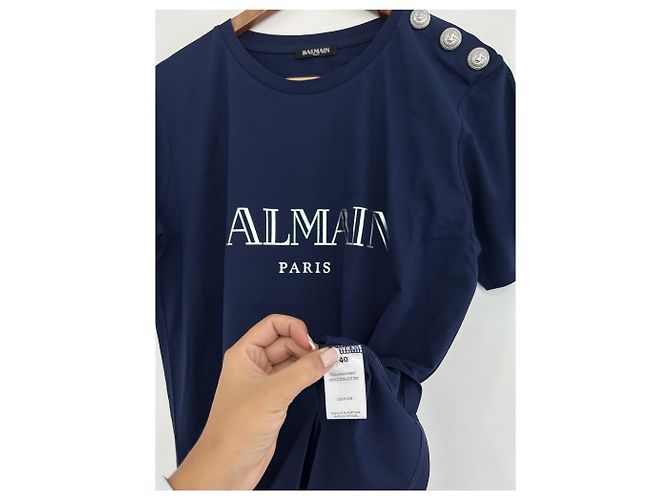 Top Balmain in cotone blu - vista 2
