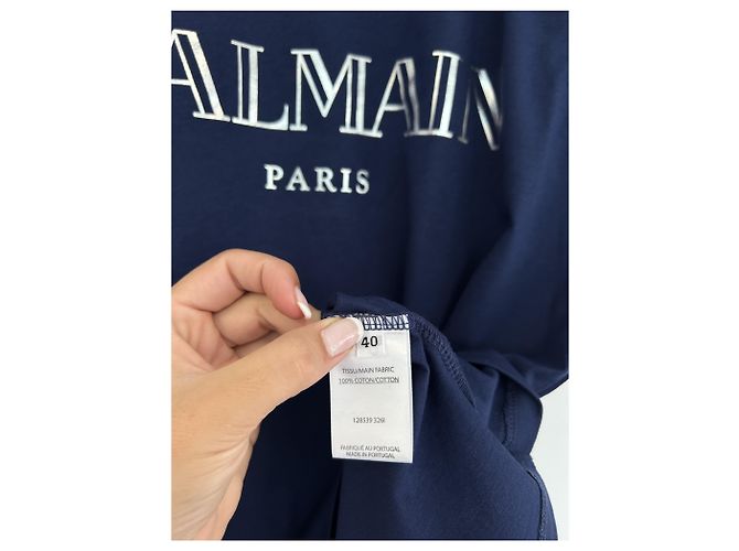 Top Balmain in cotone blu - vista 3