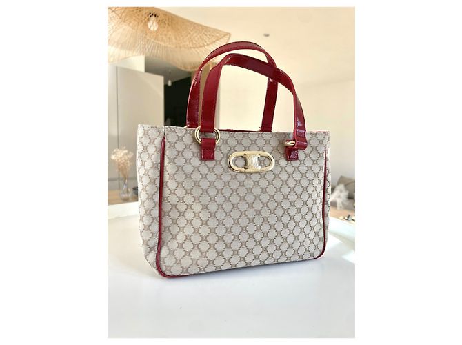 Borsa Céline Triumph Monogramma e Pelle Verniciata Rossa Rosso Beige - vista 2