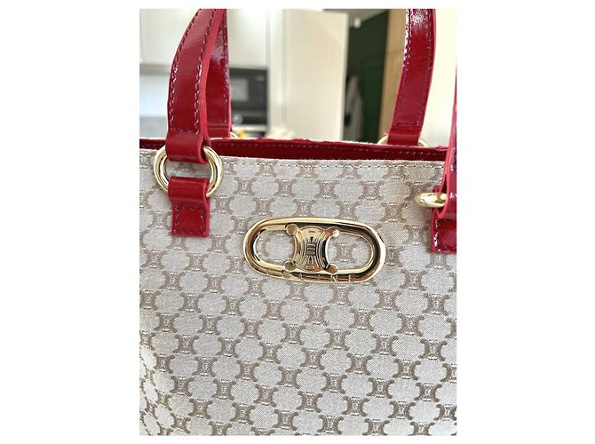 Borsa Céline Triumph Monogramma e Pelle Verniciata Rossa Rosso Beige - vista 3