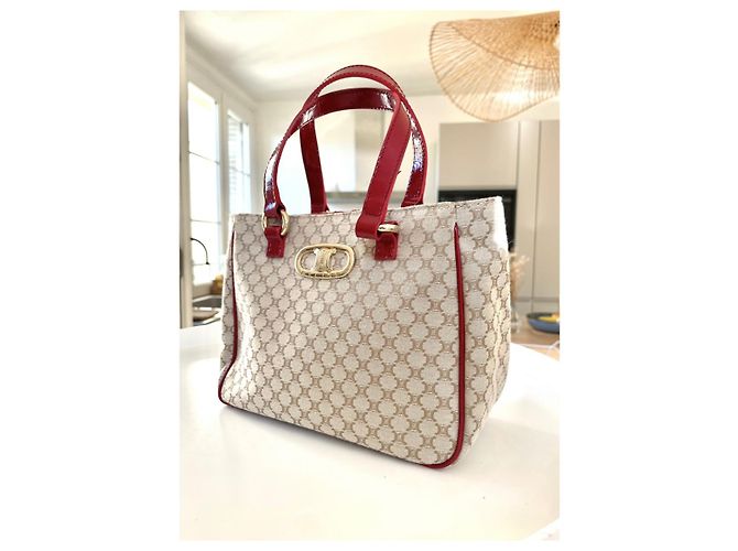 Borsa Céline Triumph Monogramma e Pelle Verniciata Rossa Rosso Beige - vista 4