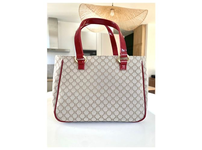 Borsa Céline Triumph Monogramma e Pelle Verniciata Rossa Rosso Beige - vista 5