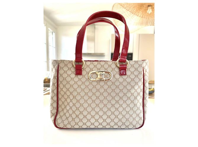 Borsa Céline Triumph Monogramma e Pelle Verniciata Rossa Rosso Beige - vista 8