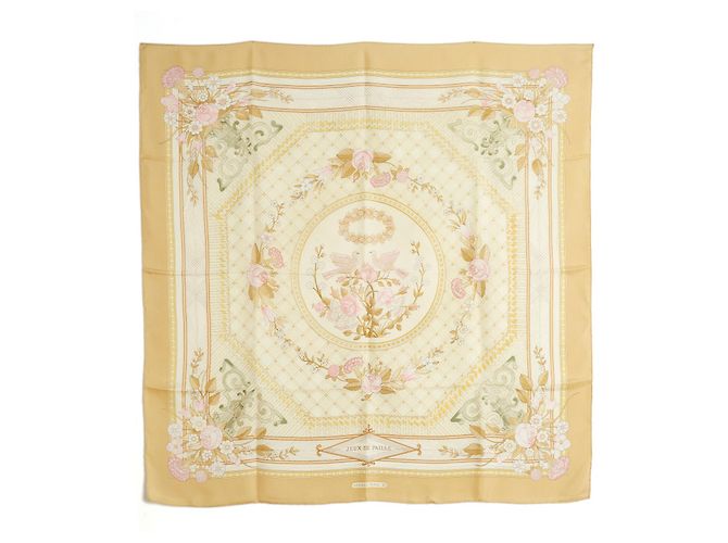 Sciarpa Hermès Straw Games in seta beige giallo - vista 2