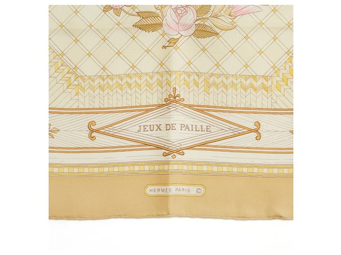 Sciarpa Hermès Straw Games in seta beige giallo - vista 3