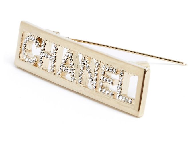 Spilla Chanel in metallo dorato con strass bianchi D'oro - vista 2