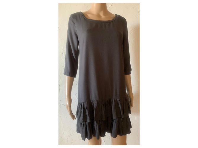 Sandro Kleid grau aus Viskose 3/4 Ärmel - Ansicht 3