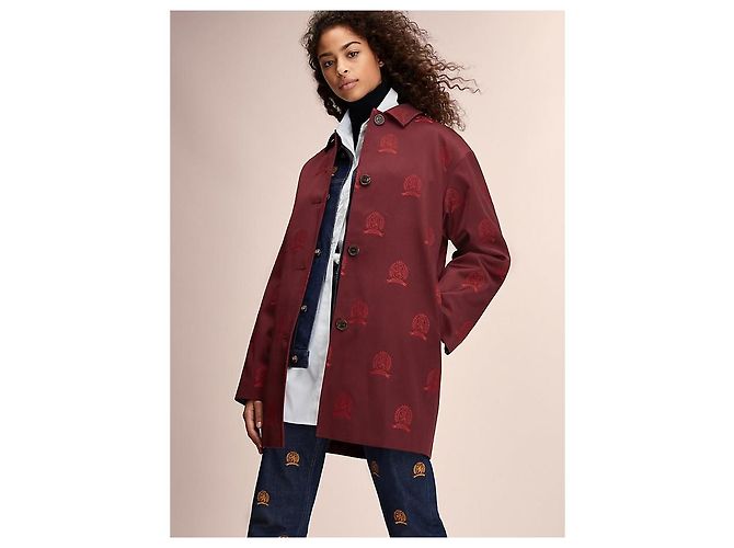 Tommy Hilfiger Giacca Lunga con Stemma Ricamato Rossa Bordò - vista 2