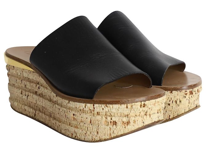 Sandali con zeppa Chloé Camille in pelle nera - vista 3