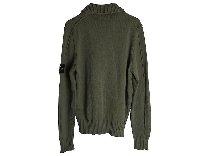 Cardigã Stone Island com zíper e abotoamento em lã verde - vista 2
